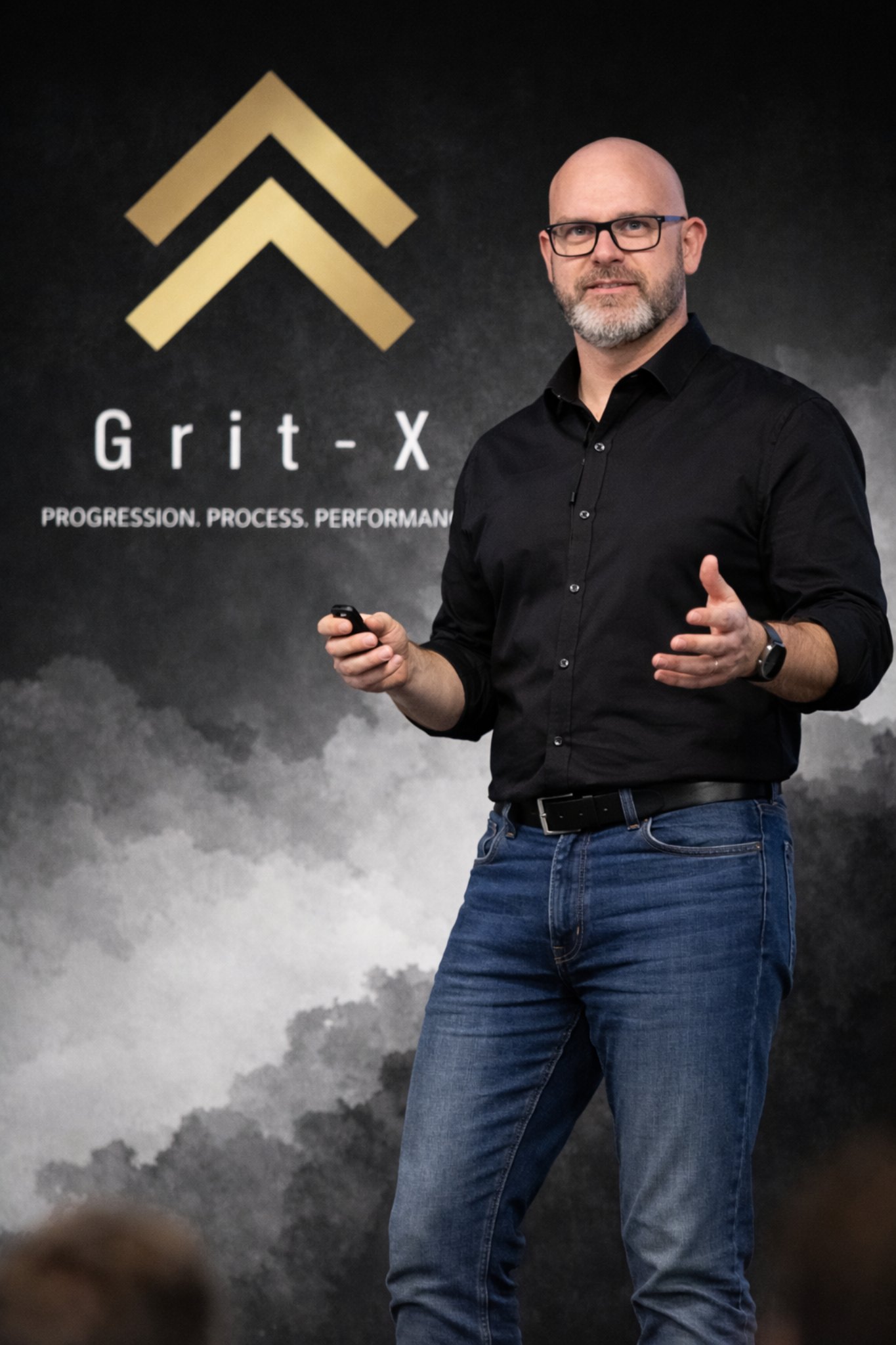 Robert Fegg presenting with the Grit-X backdrop